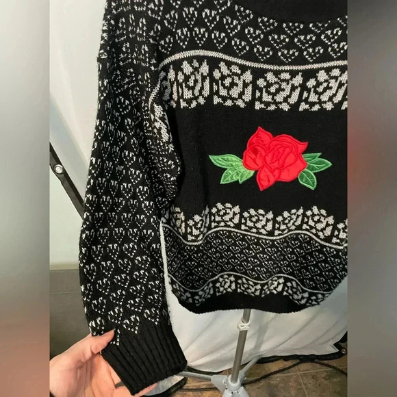 Vintage 80s Adele rose black and silver sweater size 22W Bin 12 - Picture 4 of 12